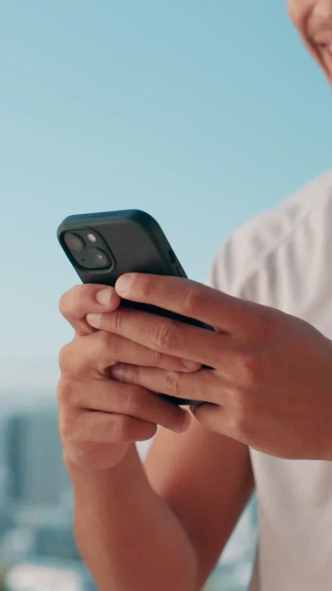 Hands, runner and phone with man in city for fitness app, tracking performance Stock Footage 309417569