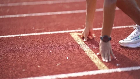 Hands runner ready start to run athlete sportsman training run on lane. Stock Footage 247454513
