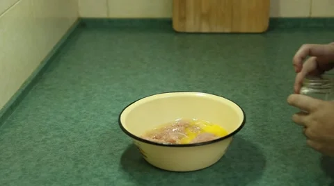 Hands salt the minced meat Video stock 64959420
