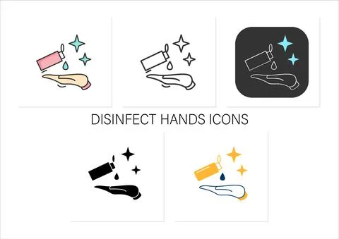 Hands sanitizing icons set Stock Illustration