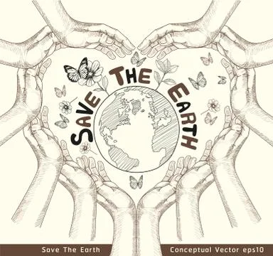Hands Save The Earth Conceptual. vector illustration. Stock Illustration