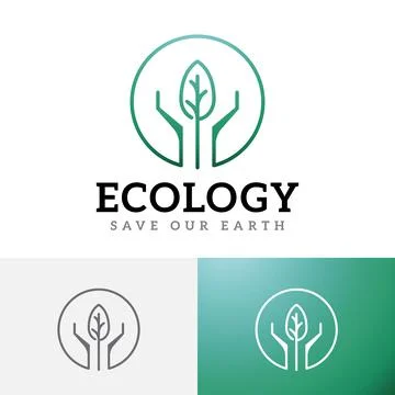 Hands Save Earth Tree Leaf Simple Line Logo Stock Illustration