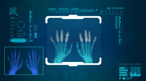 Hands Scanned - Digital Interface - Blue 01 Stock Footage 57862760