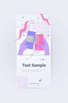 Hands scanning QR code on milk package electronic digital technology definition Illustrazione stock