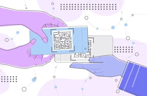 Hands scanning QR code on smartphone screens electronic digital technology Stock-Illustration