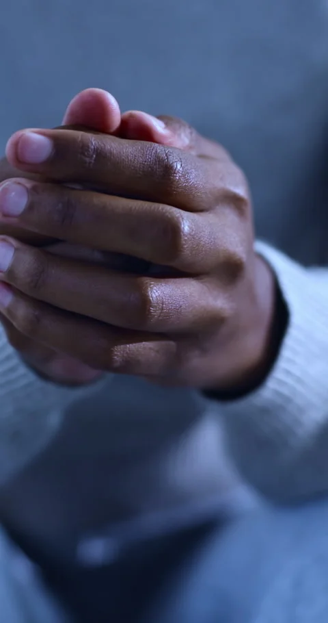 Hands, scared and person stimming with anxiety, restless or emotional distress Stock Footage 337462340