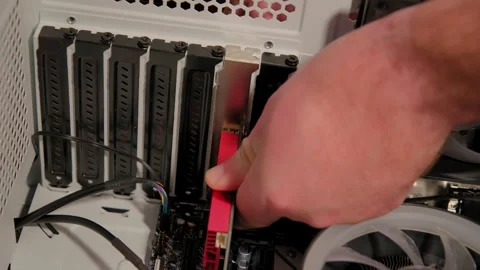 Hands with screwdriver assemble computer parts in PC. Stock Footage 267729361