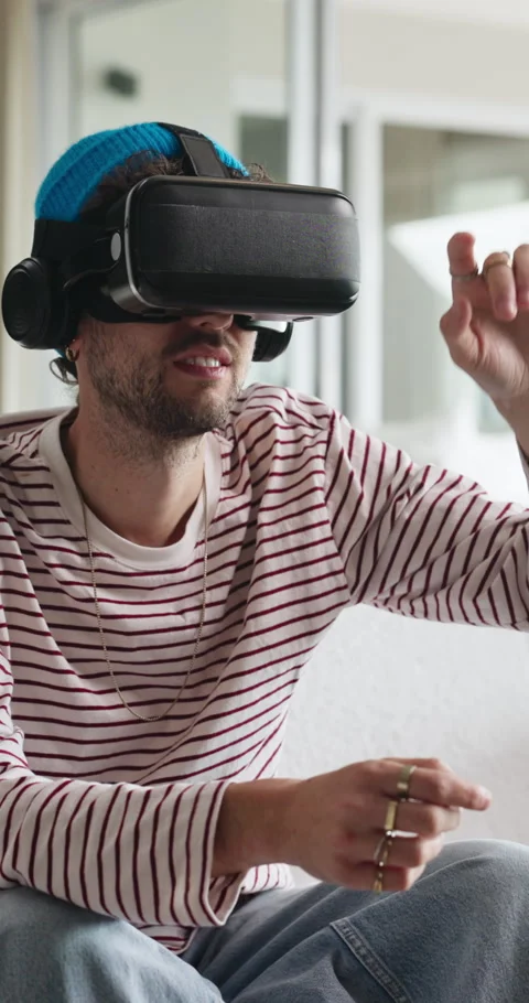 Hands, scroll and man with virtual reality glasses for cyberspace, metaverse and Stock Footage 332988605