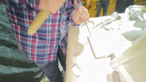 Hands of a sculptor working the marble 스톡 동영상 297582794