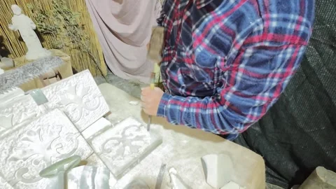 Hands of a sculptor working the marble 스톡 동영상 297583179