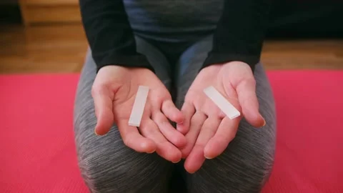 Hands with selenite crystals Video stock 238716288