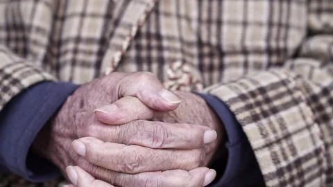 Hands of Senior Elderly Man, Close up Slow Motion Video Видео 105973256