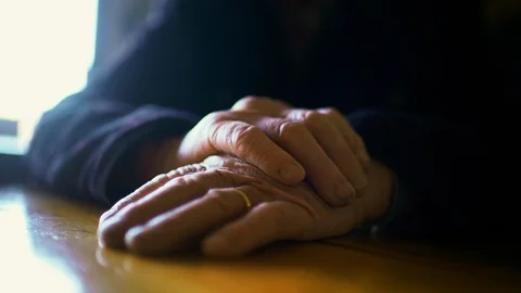 Hands of senior man on table. 스톡 동영상 88372510