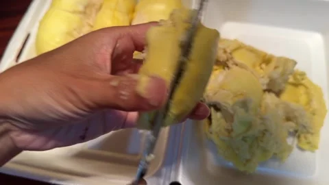 Hands Separating Durian Flesh From Seed Stock Footage 336708919