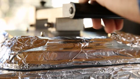 Hands setting sandwich in toaster Stock Footage 90602248