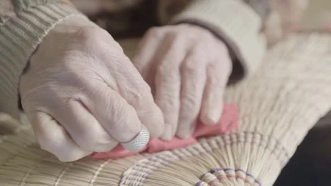Hands Sewing Bon Odori Hat by Hand in Ugo Town, Akita Prefecture, Japan Stock Footage 340319733