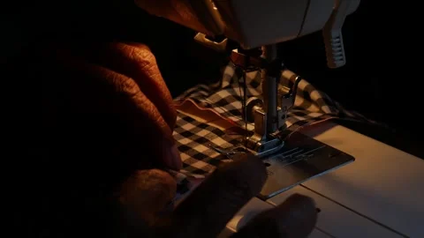 Hands Sewing Fabric with Sewing Machine. Stock Footage 315101846