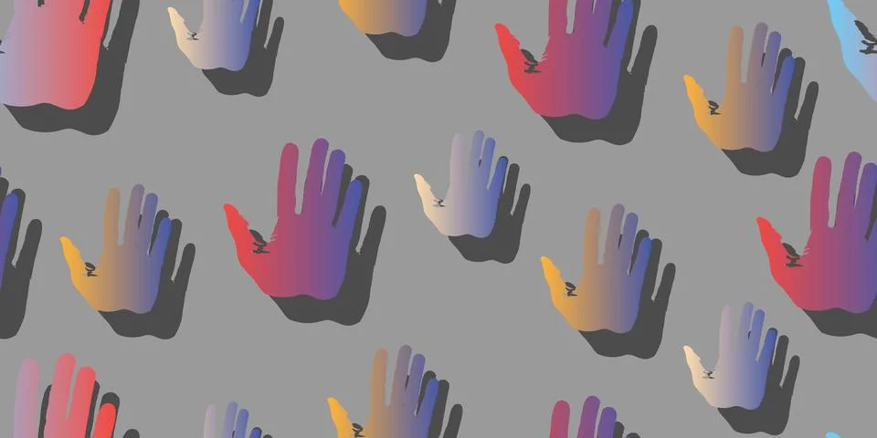 Hands with shadow. Seamless background of palms. Vector graphics Illustrazione stock