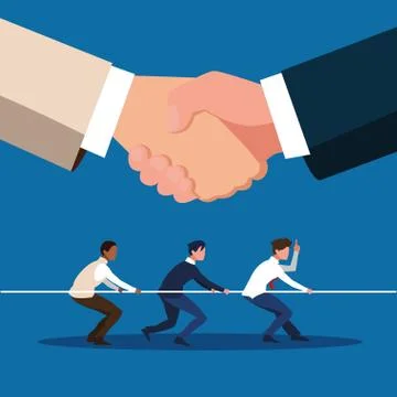 Hands shake with businessmen pull rope Stock Illustration