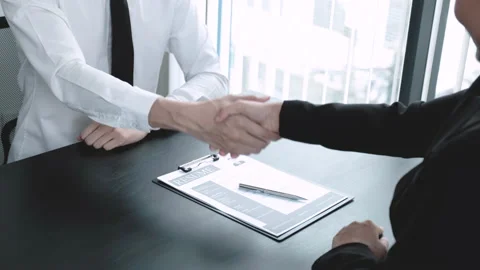 Hands shake, Office executives are interviewing job applicants Stock Footage 146106060
