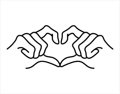 Hands in shape of love doodle hand drawn line art illustration. Stock Illustration
