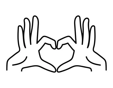 Hands in shape of love doodle hand drawn line art illustration. Stock Illustration