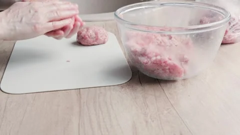 Hands Shaping Raw Minced Meat Into Homemade Patty Stock Footage 347884214