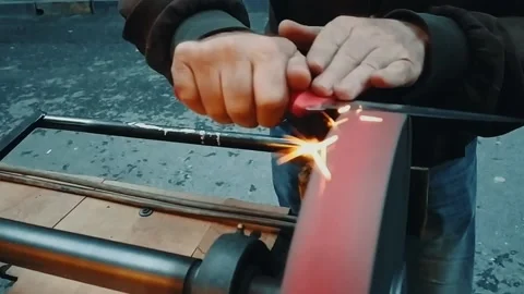 Hands Sharpening Knife By The Road Stock Footage 221942477