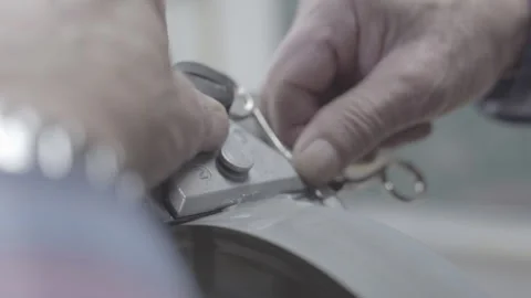 Hands Sharpening Scissors Stock Footage 264042171