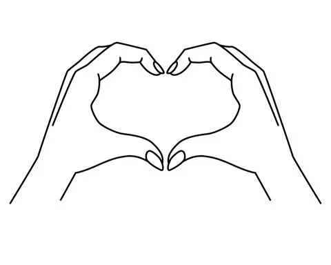 Hands show gesture - heart - vector linear illustration with editable outline. Stock Illustration