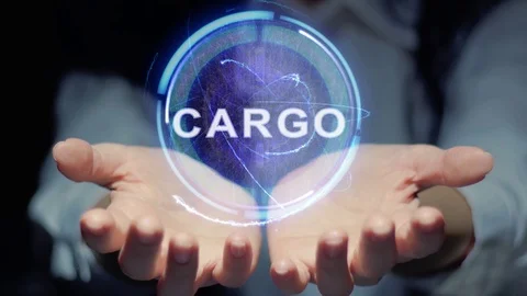 Hands show round hologram Cargo Stock Footage 107610858