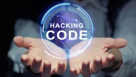 Hands show round hologram Hacking code Stock Footage 107919562