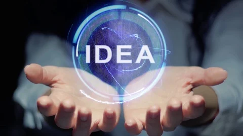 Hands show round hologram Idea Video stock 107919918