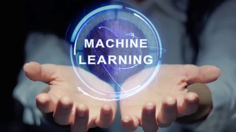 Hands show round hologram Machine Learning Stock Footage 108207288