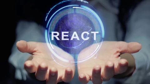 Hands show round hologram React Video stock 108339441