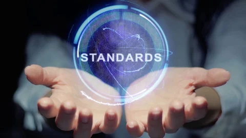 Hands show round hologram Standards Stock Footage 108461105