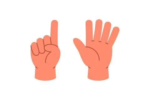 Hands showing number 6 with five fingers and one extra. Cartoon vector hand 스톡 일러스트