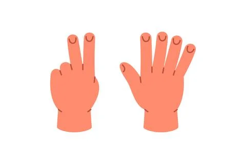 Hands showing number 7 using five fingers plus two. Flat cartoon vector for kids Stock Illustration