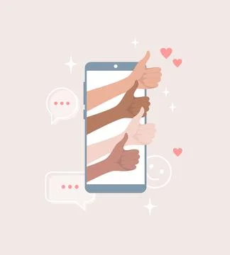 Hands showing thumbs up gesture through smartphone screen Stock Illustration