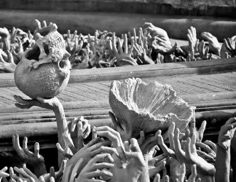 Hands of sin men in hell with the walkway 스톡 사진