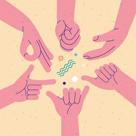Hands six gestures Stock Illustration