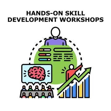 Hands on skill development workshops education training concept Stock Illustration