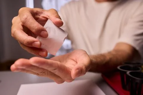 Hands Skillfully Managing Hydroponic Growing Medium with Exact Precise Careful Stock Photos