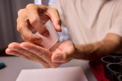 Hands Skillfully Managing Hydroponic Growing Medium with Exact Precise Careful Stock Photos