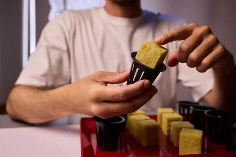 Hands Skillfully Managing Hydroponic Growing Medium with Exact Precise Careful Stock Photos