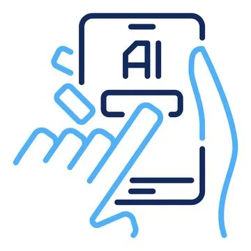 Hands with Smart Phone with Artificial Intelligence vector AI Smartphone co.. Illustrazione stock