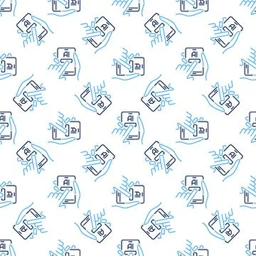 Hands with Smart Phone with Artificial Intelligence vector AI Smartphone Illustrazione stock