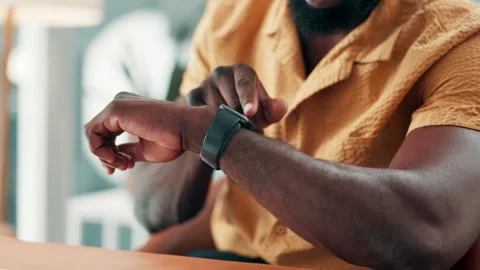 Hands, smart watch and click in office for reminder with schedule, time Stock Footage 330095600