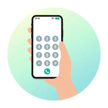 Hands with smartphone dialing. Mobile touch screen phone with numbers pad Stock Illustration