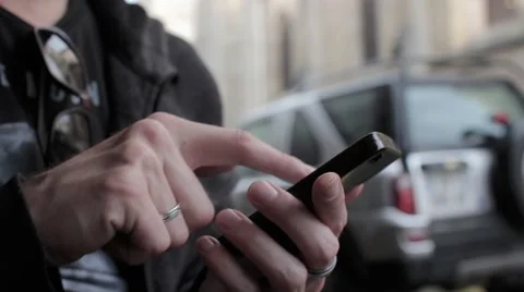 Hands On Smartphone Sitting In Terrace Видео 63089762